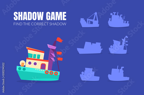 Ship and shadows of different boats. Vector illustration.