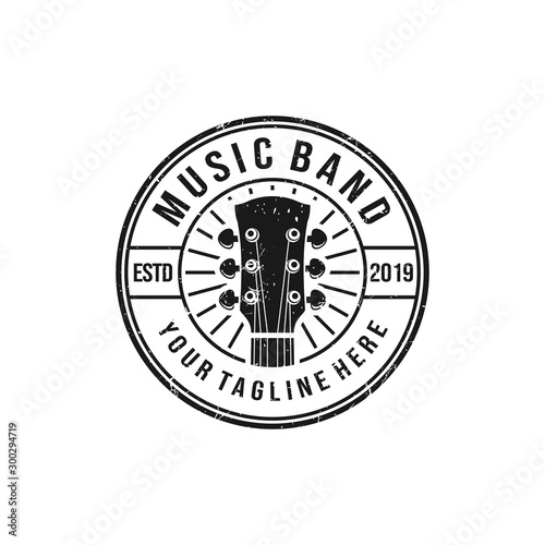 Music and band classic logo, guitar, music club vintage logo