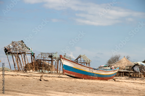 Mozambique beach, people fishing with net © Miros