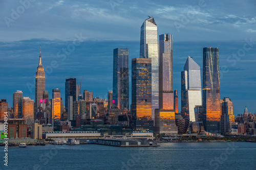 Panoramic view to West Side of Manhattan Skyline from Hamilton Park, Weehawken, across Hudson River.