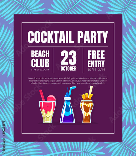 Flyer advertising a cocktail party. Vector illustration.