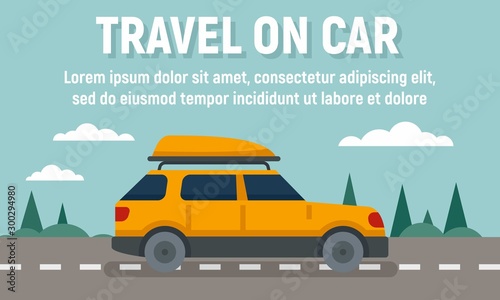 Summer travel on car concept banner. Flat illustration of summer travel on car vector concept banner for web design