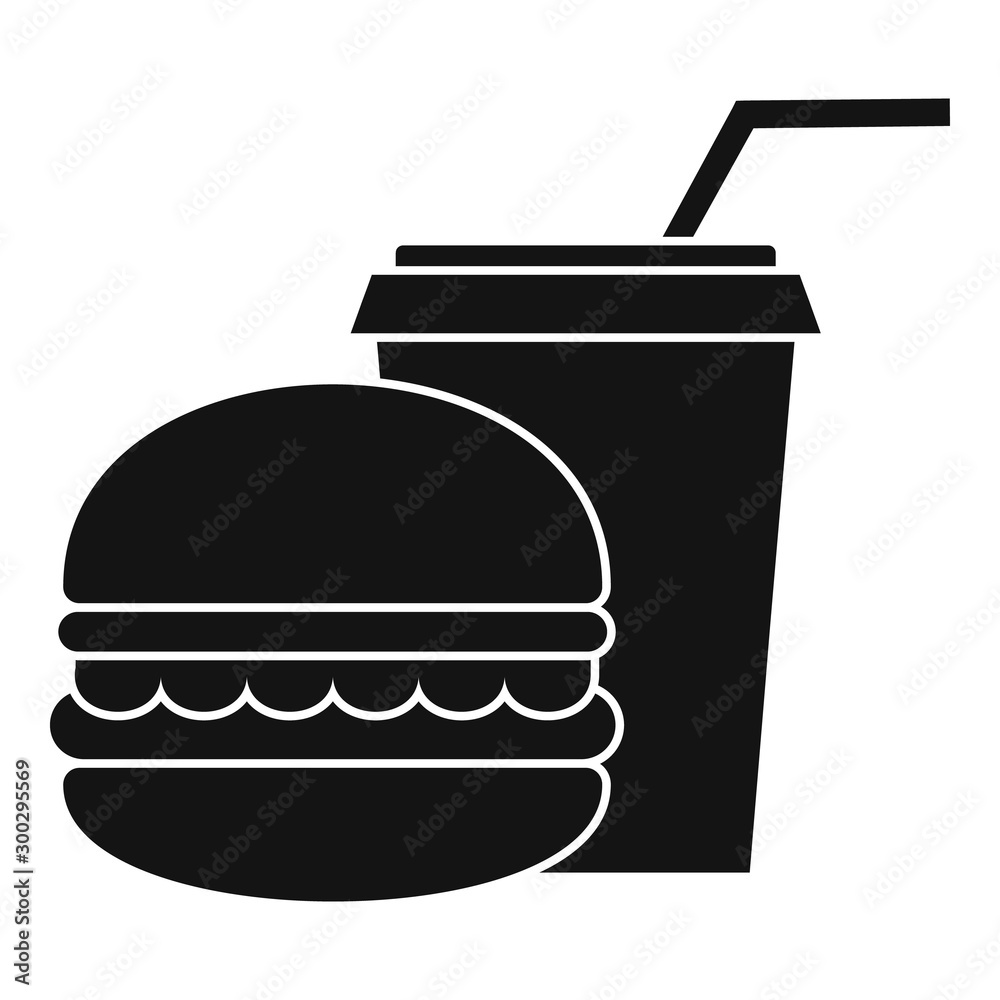 Burger and soda cup icon. Simple illustration of burger and soda cup vector icon for web design isolated on white background Burger and soda cup icon. Simple illustration of burger and soda cup vector icon for web design isolated on white background