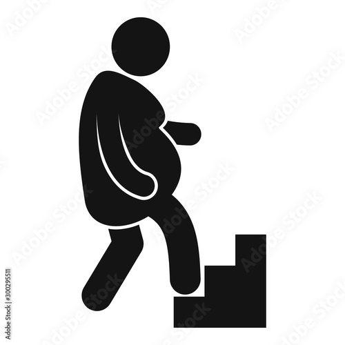 Overweight man up on stairs icon. Simple illustration of overweight man up on stairs vector icon for web design isolated on white background