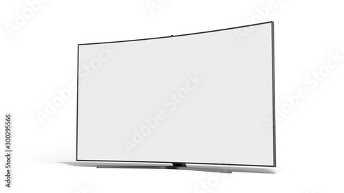curved empty screen fuhd tv 3d render on white