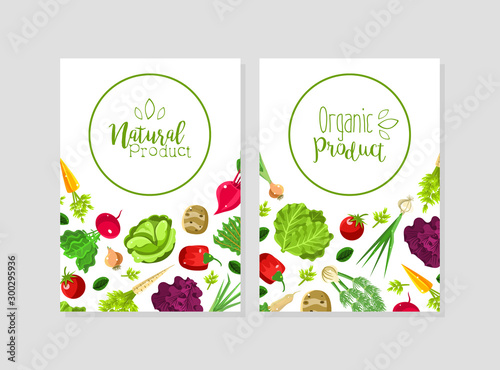 Poster Templates with the inscriptions Natural product and Organic product. Vector illustration on a white background.
