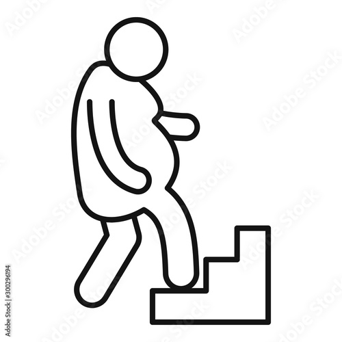 Overweight man up stairs icon. Outline overweight man up stairs vector icon for web design isolated on white background