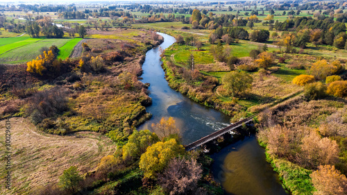 Curvy Nida River Bends in Swietokrzyskie,Poland. Aerial Drone View