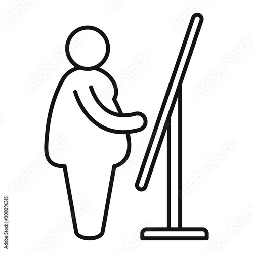 Overweight person look mirror icon. Outline overweight person look mirror vector icon for web design isolated on white background