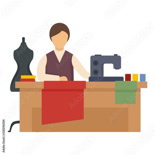 Sewing woman working icon. Flat illustration of sewing woman working vector icon for web design