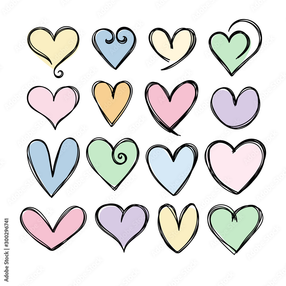 Collection of cute hand drawn hearts. Heart icons. Design elements for Valentines and wedding day. Romantic set Collection of cute hand drawn hearts. Heart icons. Design elements for Valentines and wedding day. Romantic set