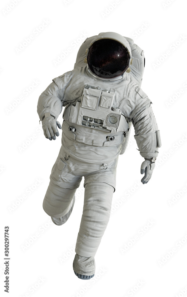 running astronaut, isolated on white background