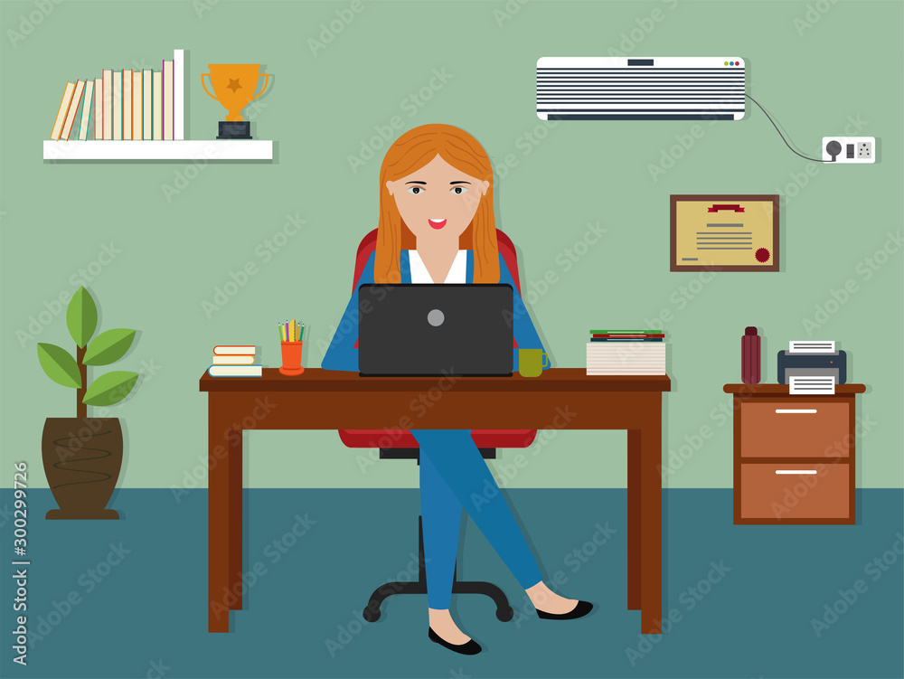 Flat style illustration of workplace.