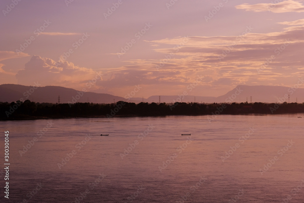 Morning view of Khong river very beautiful and feeling peace.