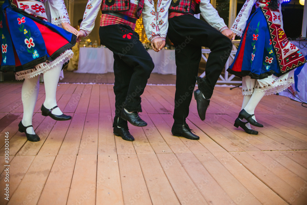 Bulgarian folklore dancers in traditional clothes  