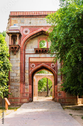 Bu Halima Gateway into Araba Sarai  south to pathway toward Humayun s Tomb. UNESCO World Heritage in Delhi  India. Asia.