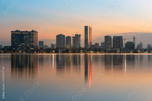 Hanoi cityscape at twilight at West Lake  Ho Tay 