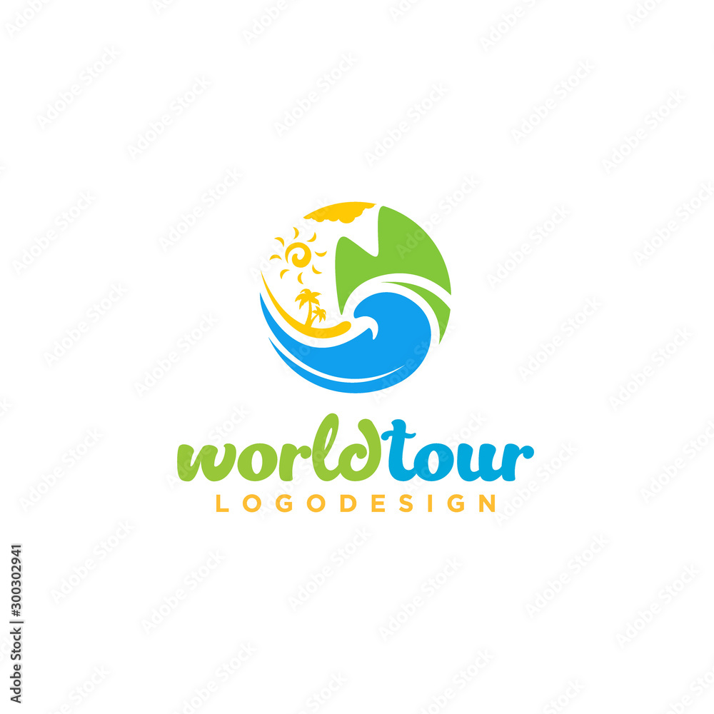 Obraz premium Summer tour travel vacation vector logo concept illustration in circle shape