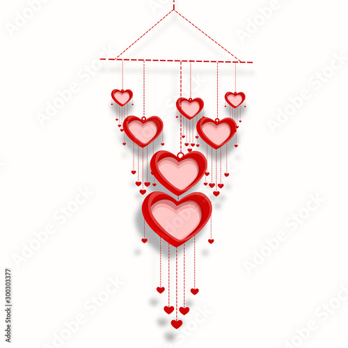 Red Hearts wall hangings for Valentine's Day.