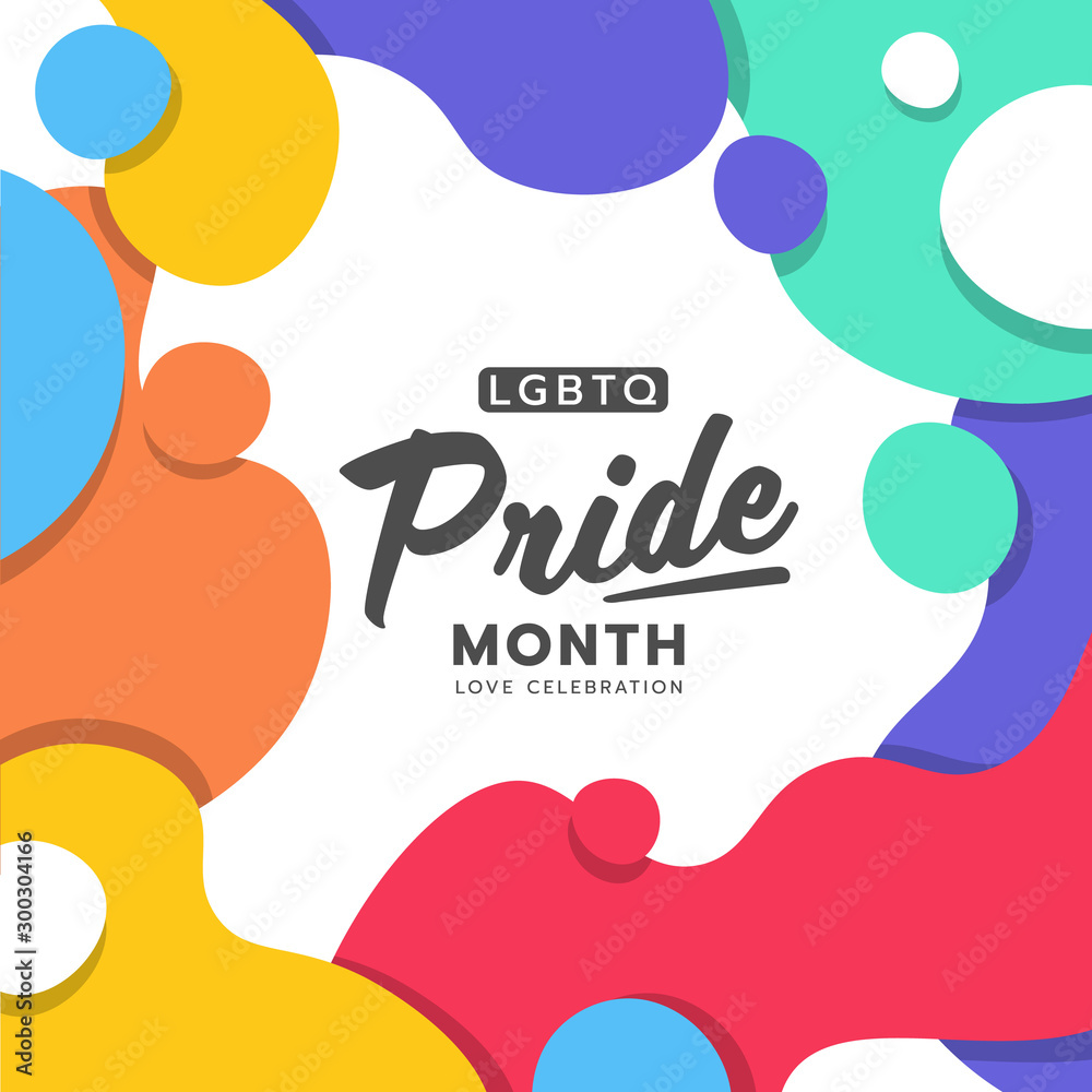 LGBTQ Pride month text on abstract colorful rainbow smooth curve and ...