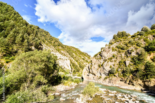 mountain landscape with river, photo as a background , in janovas fiscal sobrarbe , huesca aragon province photo