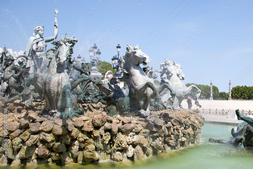 Bordeaux city center Girondins monument and fountain in gironde France