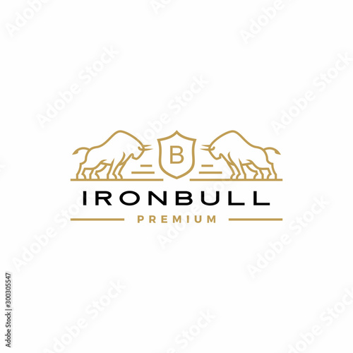 bull coat of arms logo vector icon illustration