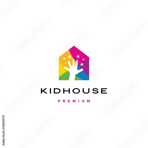 child children hand reach stars kid house logo vector icon illustration