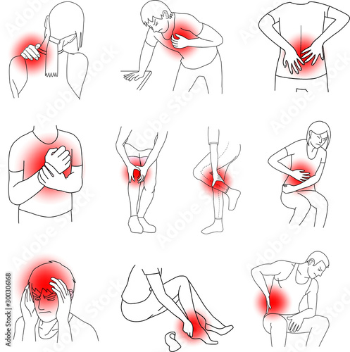 human Body parts pain and hurt outline