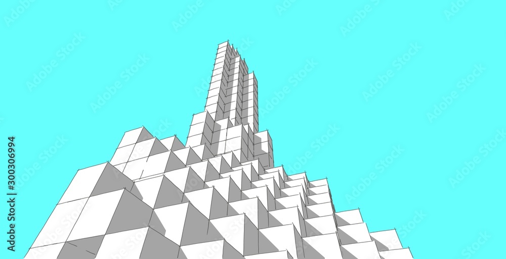 Fototapeta premium Abstract geometric architectural background, 3D Illustration, Modern architecture wireframe.