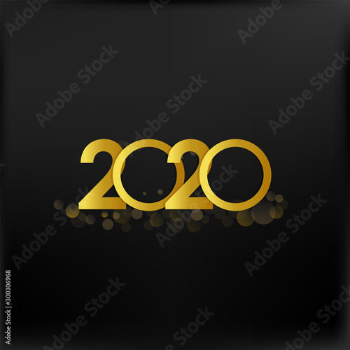 New Year 2020 with isolated shining golden elements on black for gift card and background