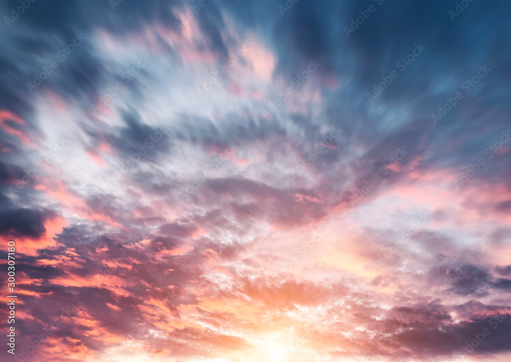 Blurred sunset cloud sky during morning open view out windows beautiful summer spring and peaceful nature background.