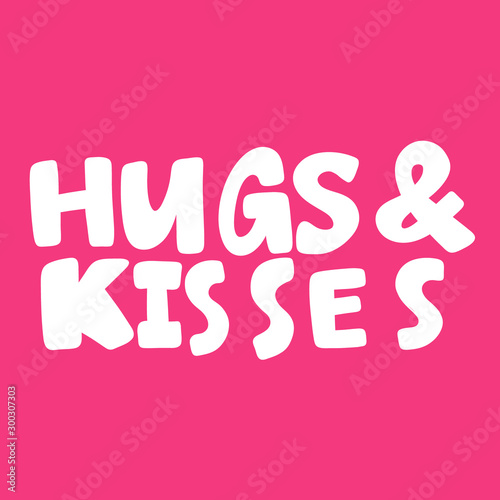 Hugs and kisses. Valentines day Sticker for social media content about love. Vector hand drawn illustration design. 