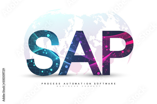 SAP Business process automation software. ERP enterprise resources planning system concept banner template. Technology future sci-fi concept SAP. Artificial intelligence. Vector illustration photo