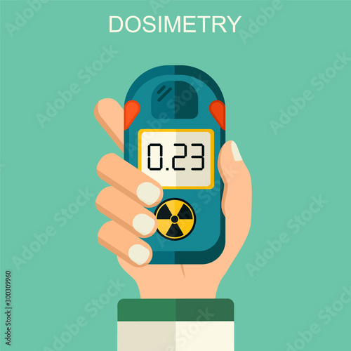 Dosimetry vector flat style concept. Dosimetr in hand illustration.