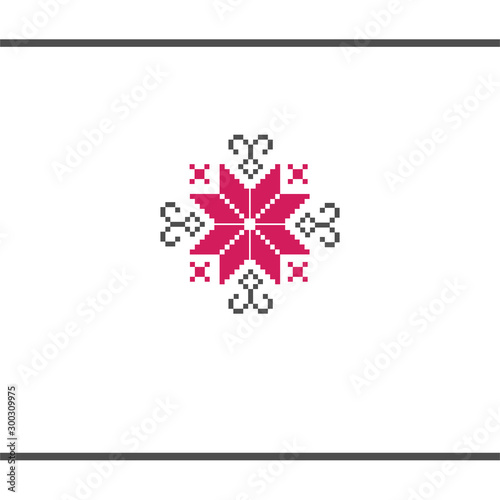 Slavic national pattern. Textile embroidery. Pixel art. Logo design template