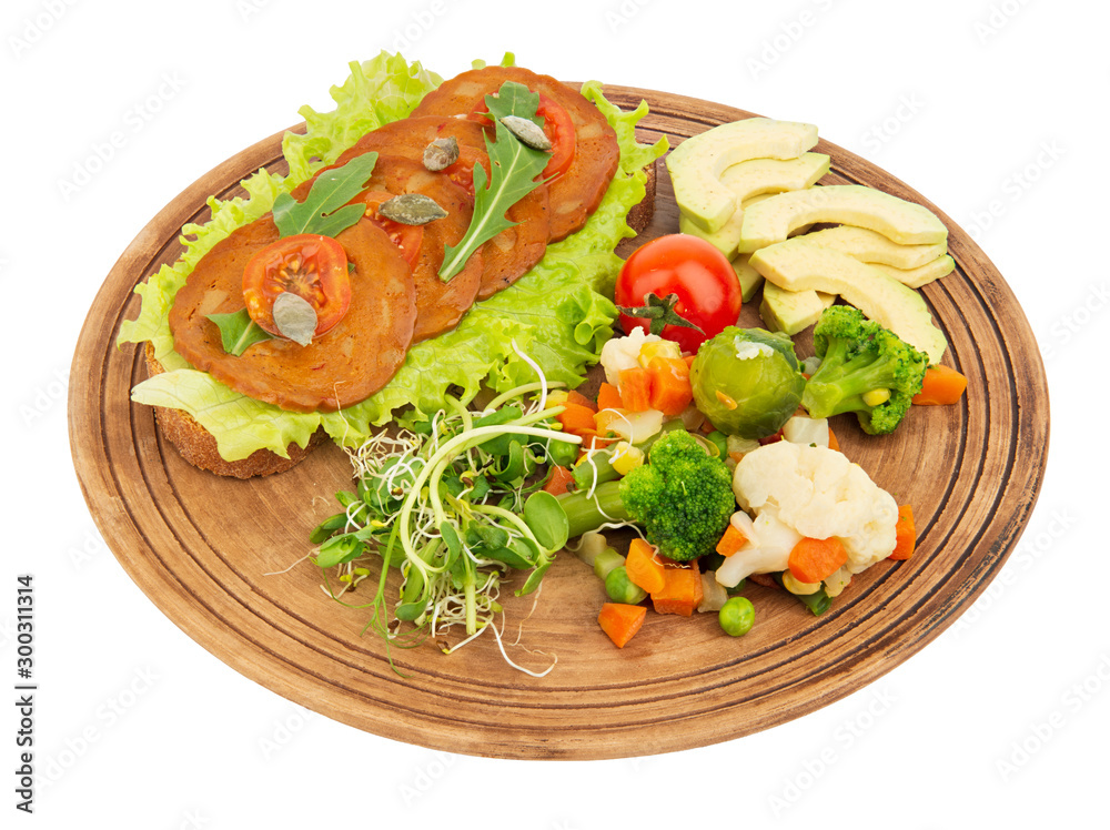 Dish with vegan food isolated on white Dish with vegan food isolated on white