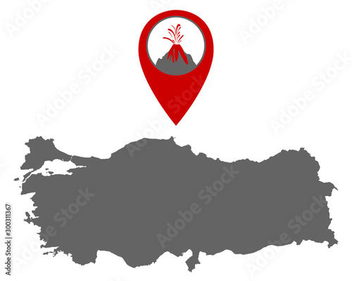 Karte der Türkei mit Anzeiger für Vulkan