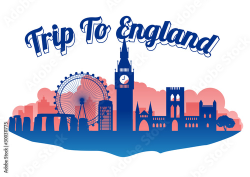 England famous landmark silhouette style on island 