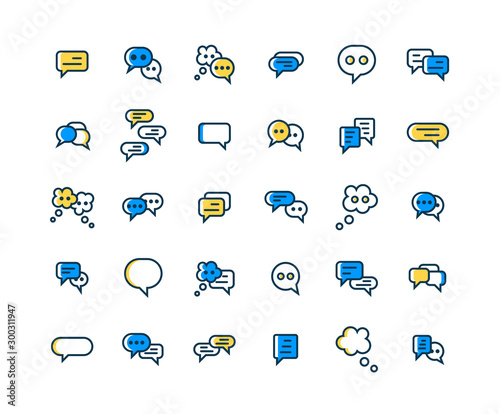 Speech Bubble filled outline icon set. Vector and Illustration.