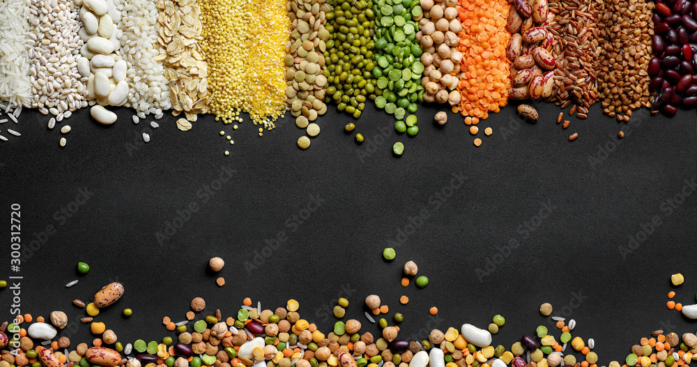 Dried Cereals and legumes colorful background - obrazy, fototapety, plakaty 