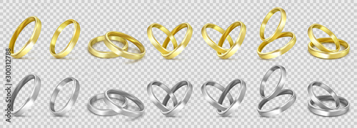 vector gold and silver wedding rings isolated on white photo