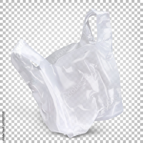 Disposable polyethylene package is white color. Vector realistic illustration isolated on transparent background.