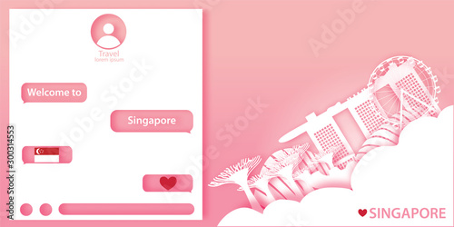 Travel Singapore in paper cut style. Vector illustration.