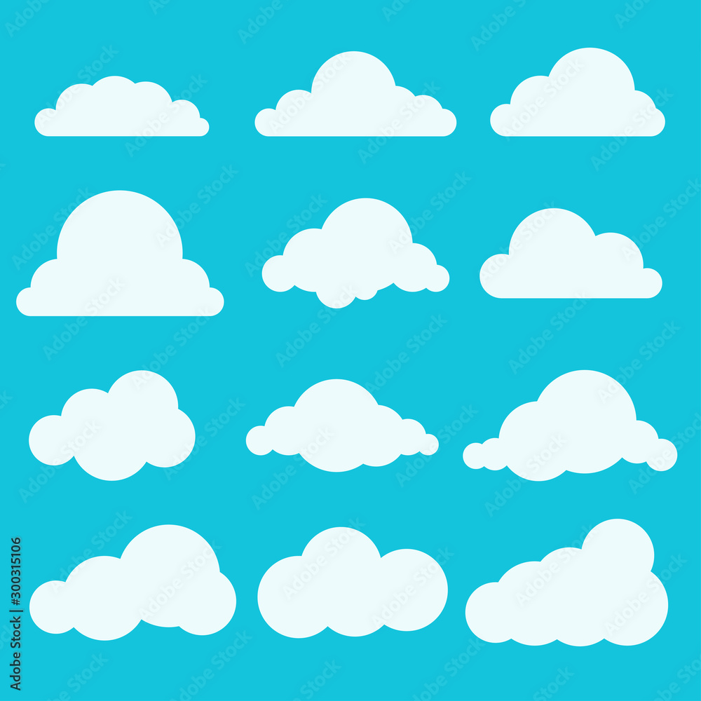 Set of small white clouds in a flat style