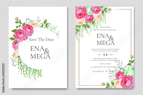 Set Wedding Invitation ,Pink Rose flower trendy bouquet