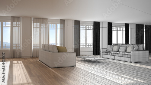 Konstfotografi Architect interior designer concept: unfinished project that becomes real, open
