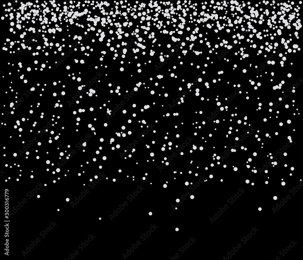White dots falling from sky on black background White dots falling from sky on black background