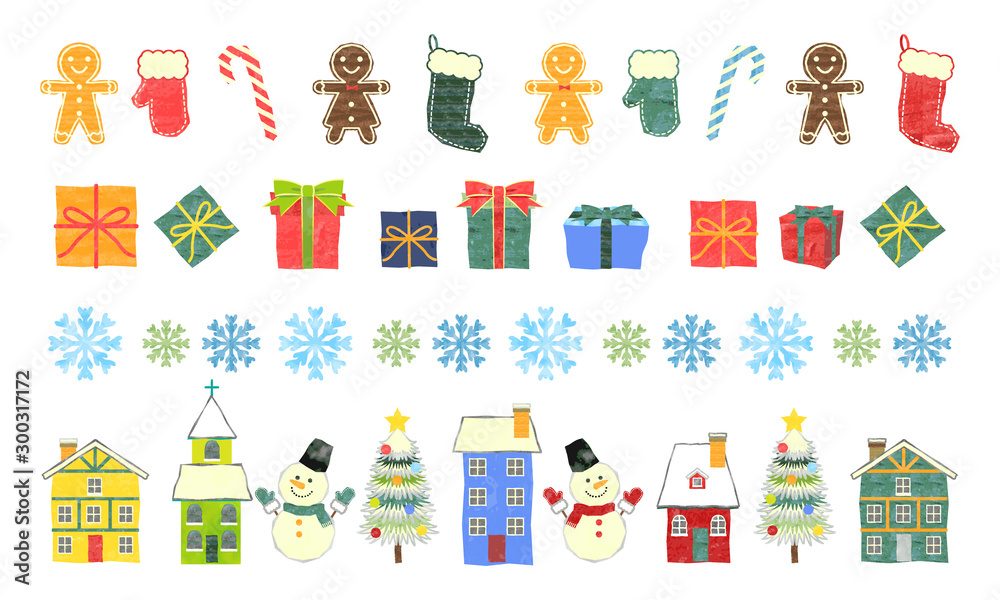 手描き水彩風 クリスマス罫線セット 手描き水彩風 クリスマス罫線セット