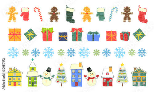 手描き水彩風　クリスマス罫線セット